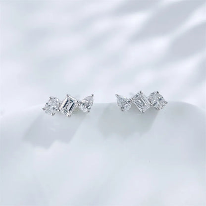0.61 ctw Three-Stone Emerald-Cut Lab-Grown Diamond Earrings in 18K White Gold