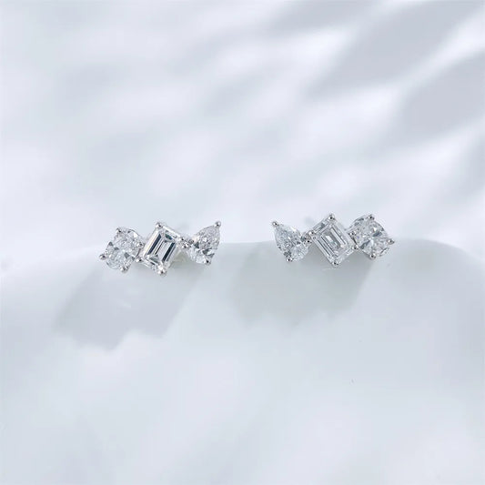 0.61 ctw Three-Stone Emerald-Cut Lab-Grown Diamond Earrings in 18K White Gold