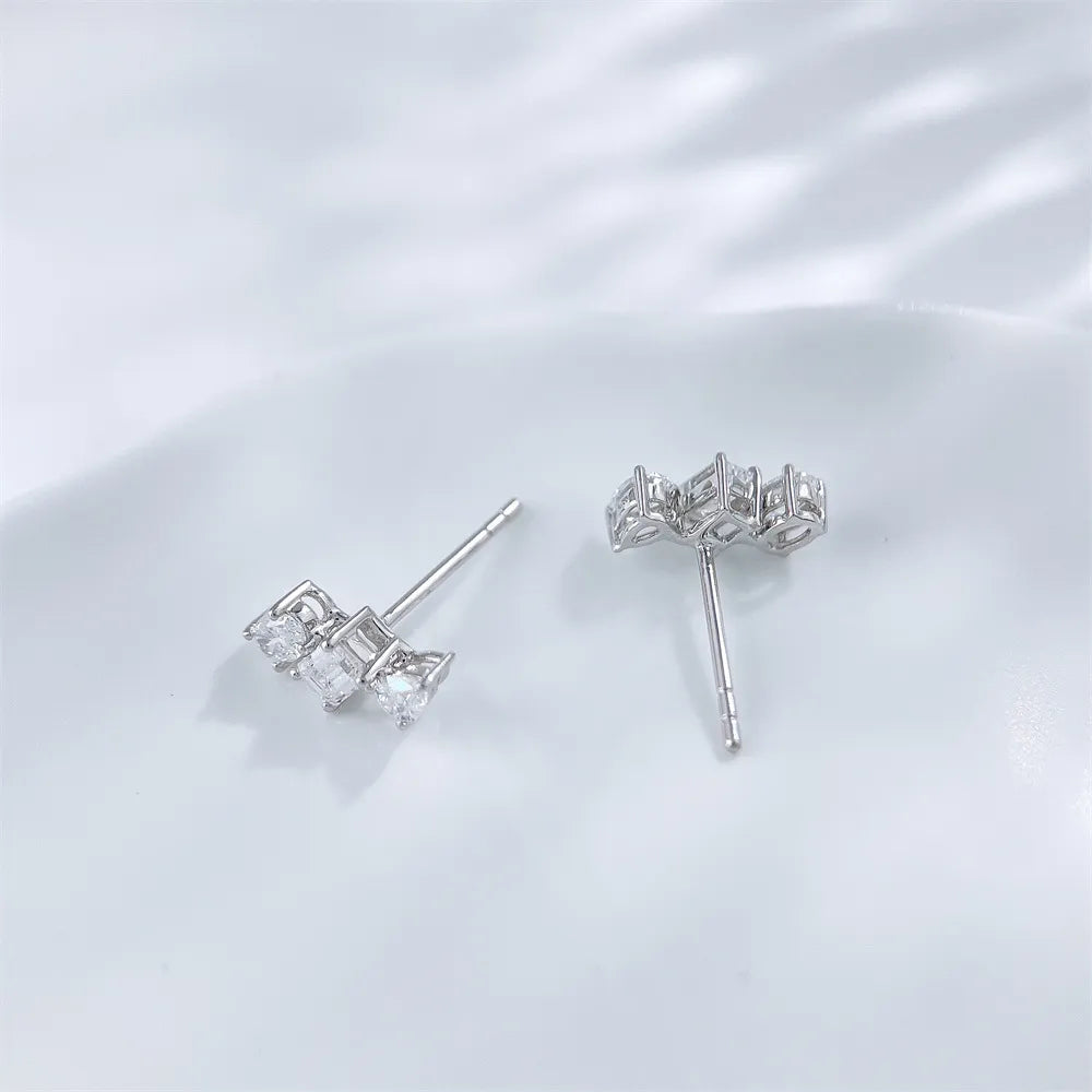 0.61 ctw Three-Stone Emerald-Cut Lab-Grown Diamond Earrings in 18K White Gold