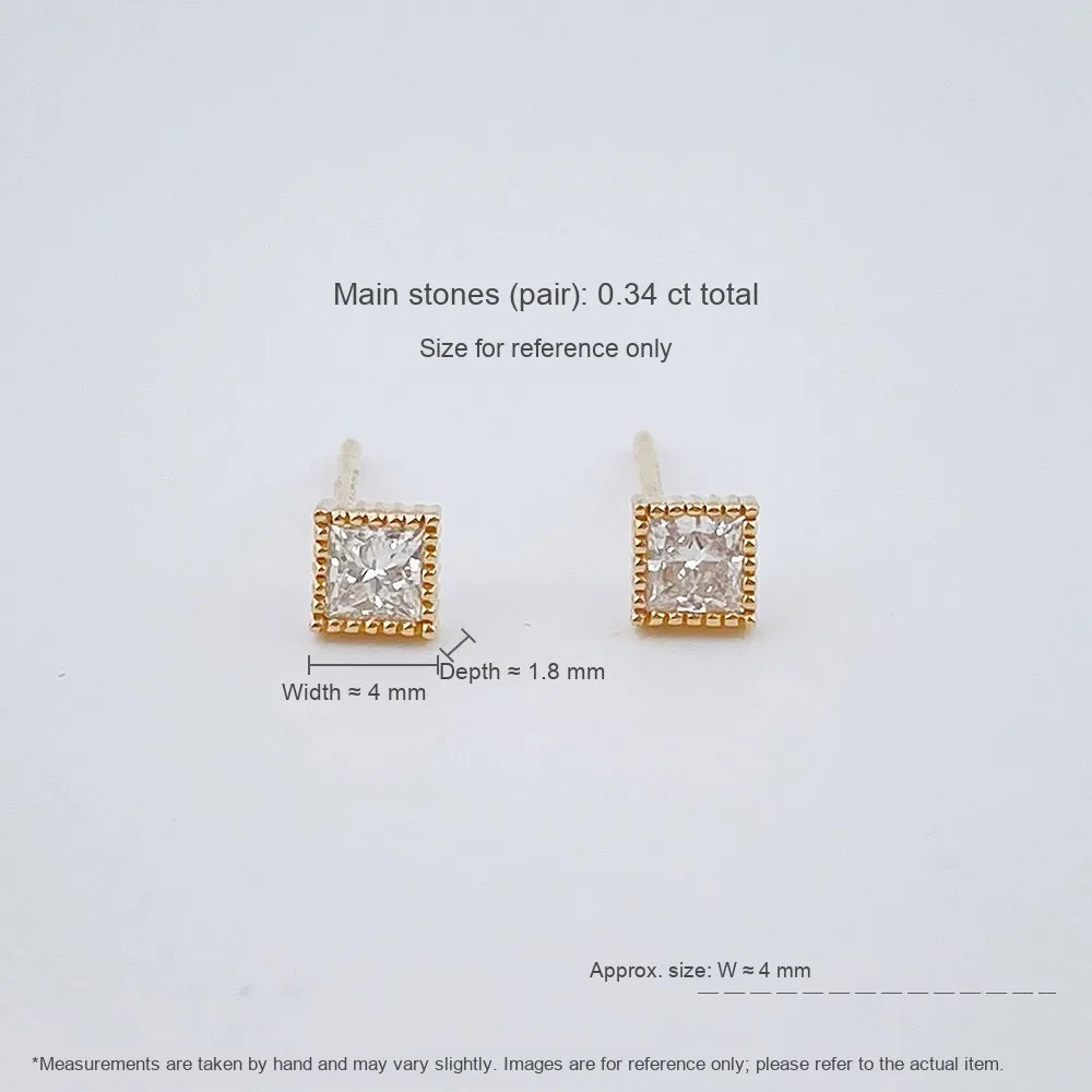 0.34 ctw Minimalist Princess-Cut Lab-Grown Diamond Stud Earrings in 18K Yellow Gold