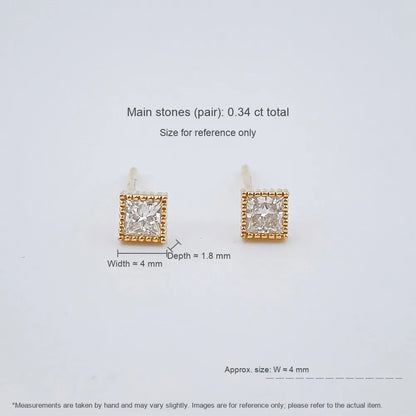 0.34 ctw Minimalist Princess-Cut Lab-Grown Diamond Stud Earrings in 18K Yellow Gold
