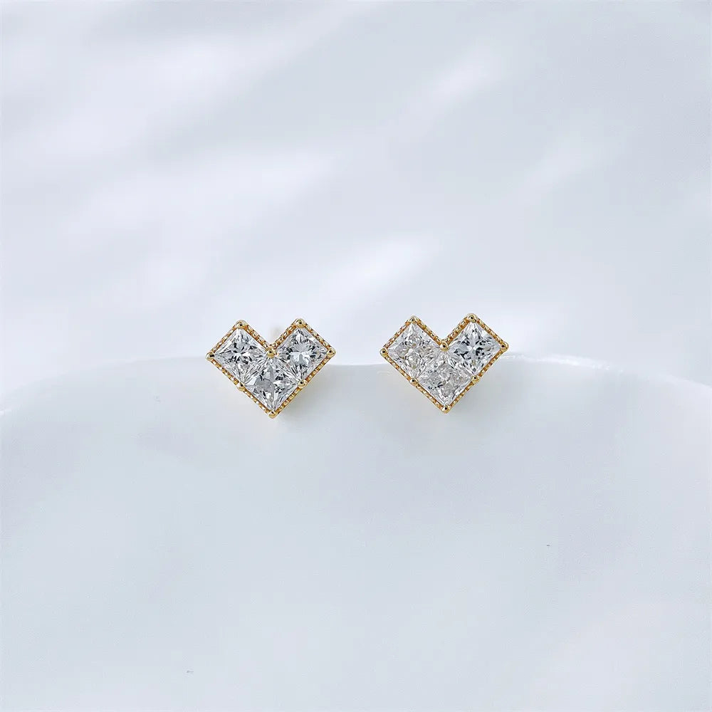 0.31 ctw Heart Three-Stone Mixed-Cut Lab-Grown Diamond Earrings in 18K Yellow Gold