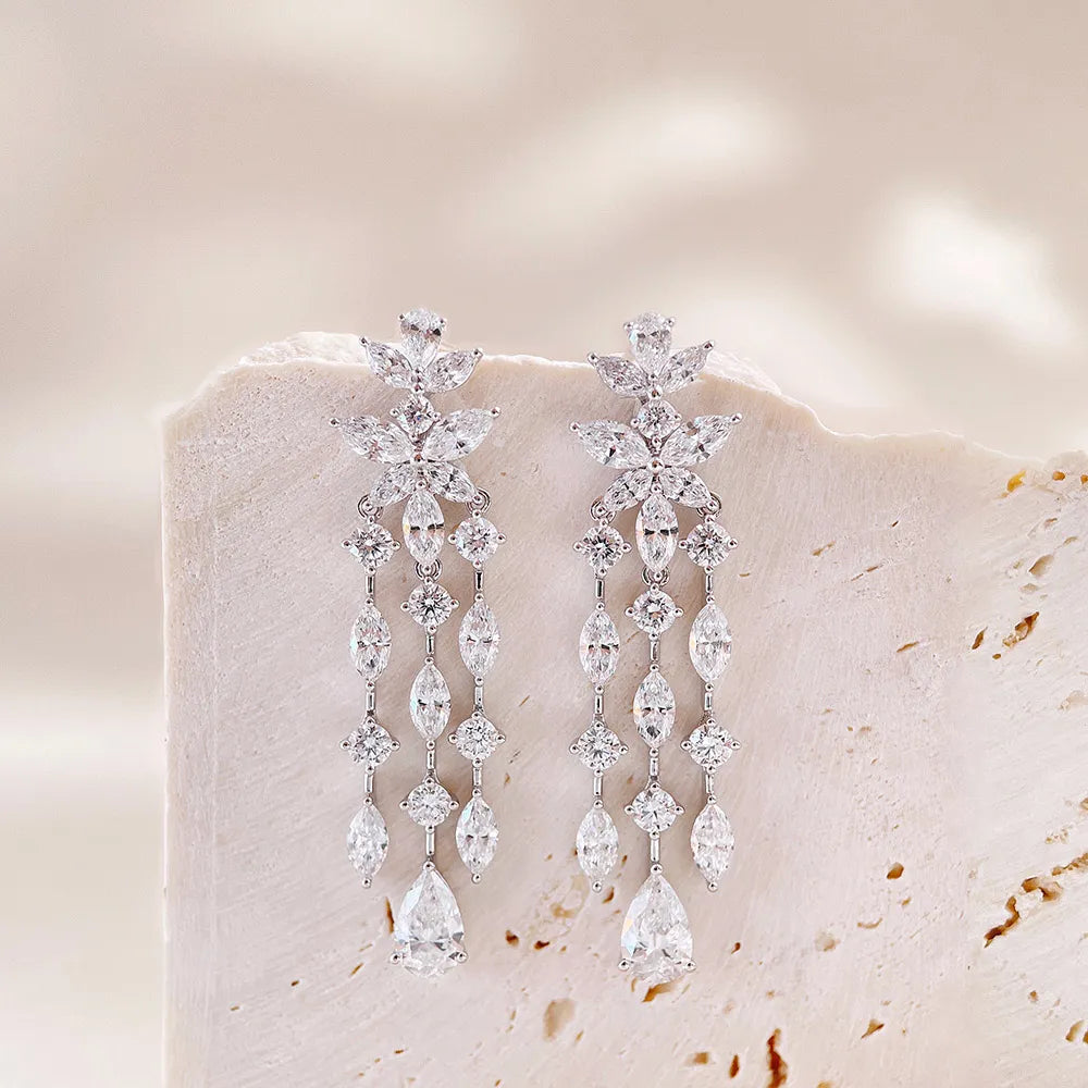 1.11 ctw Heart Mixed-Cut Lab-Grown Diamond Drop Earrings in 18K White Gold