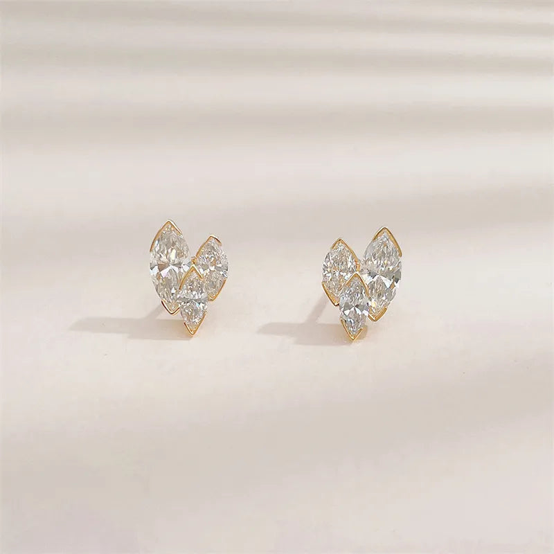 0.85 ctw Minimalist Three-Stone Marquise-Cut Lab-Grown Diamond Earrings in 18K Yellow Gold