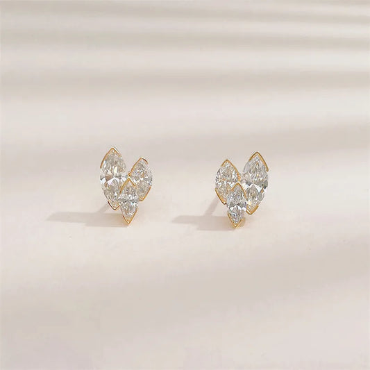 0.85 ctw Minimalist Three-Stone Marquise-Cut Lab-Grown Diamond Earrings in 18K Yellow Gold