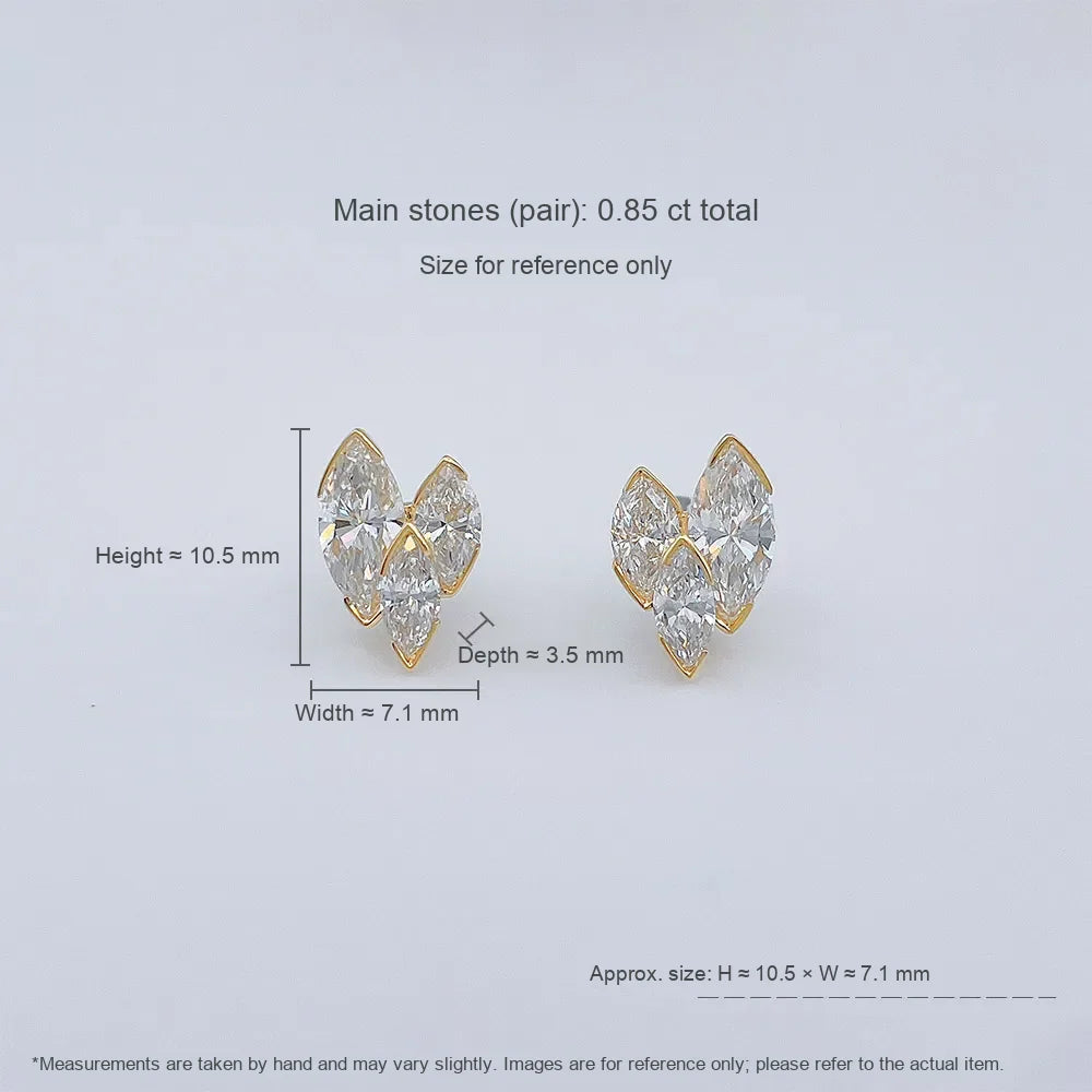 0.85 ctw Minimalist Three-Stone Marquise-Cut Lab-Grown Diamond Earrings in 18K Yellow Gold
