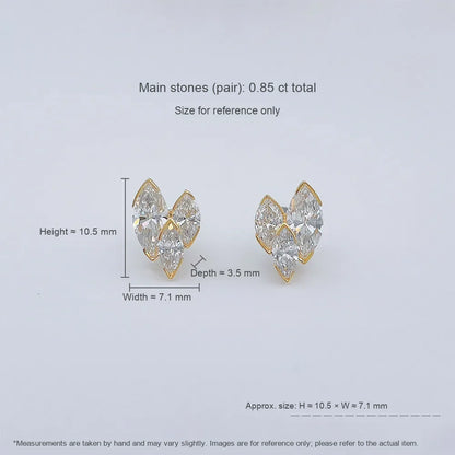 0.85 ctw Minimalist Three-Stone Marquise-Cut Lab-Grown Diamond Earrings in 18K Yellow Gold