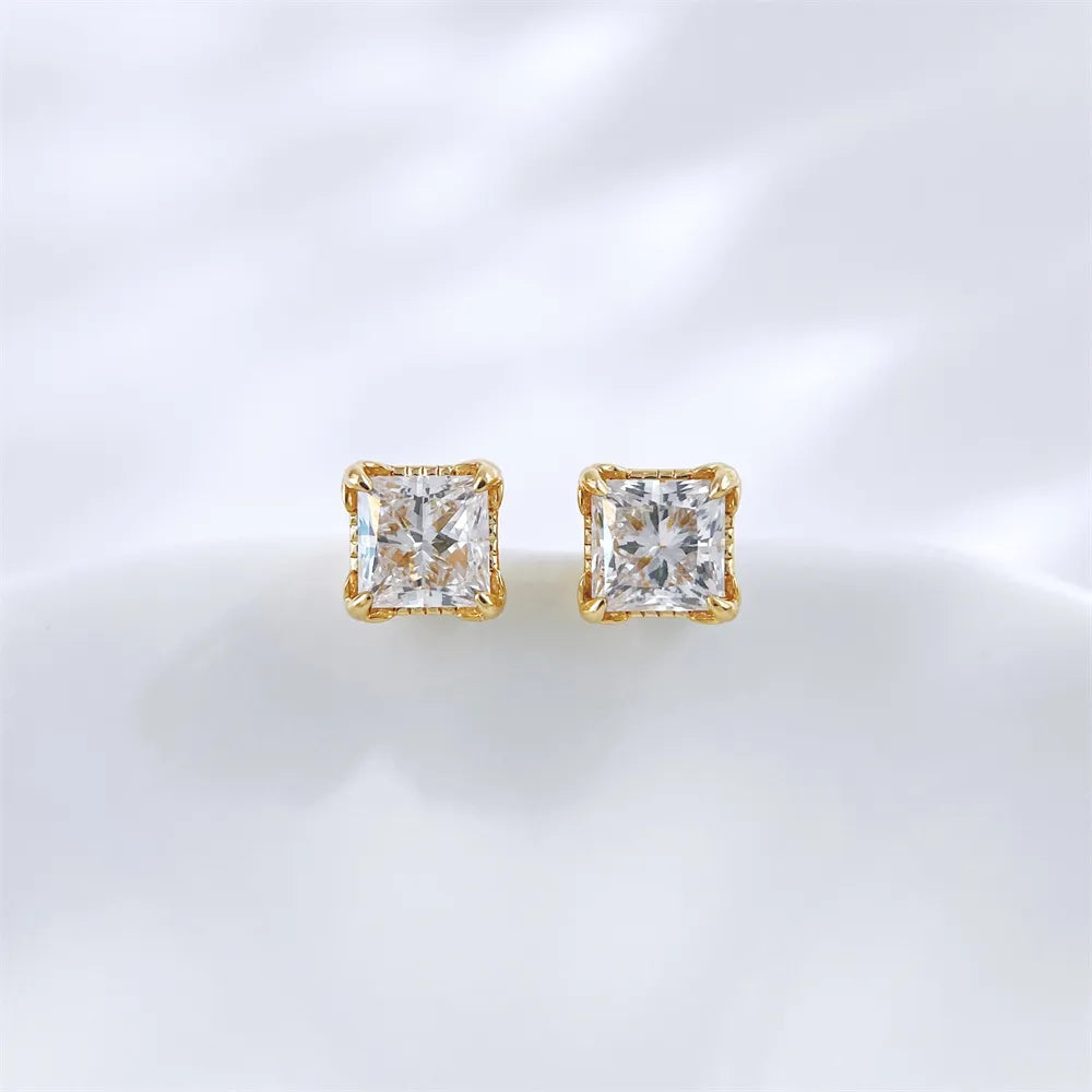 1.04 ctw Minimalist Princess-Cut Lab-Grown Diamond Stud Earrings in 18K Yellow Gold