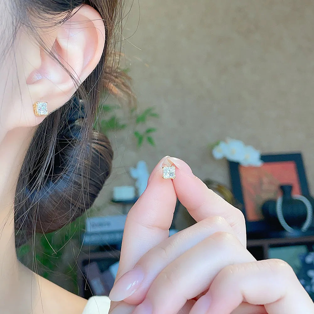 1.04 ctw Minimalist Princess-Cut Lab-Grown Diamond Stud Earrings in 18K Yellow Gold