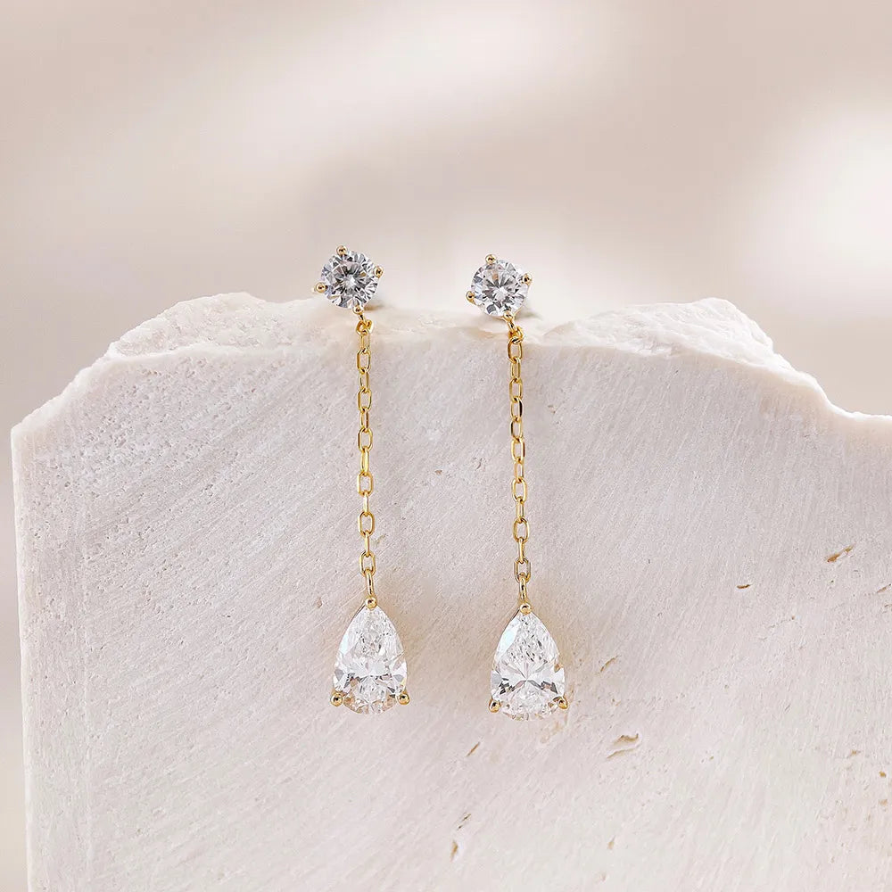 0.63 ctw Celestial Pear-Cut Lab-Grown Diamond Drop Earrings in 18K Yellow Gold