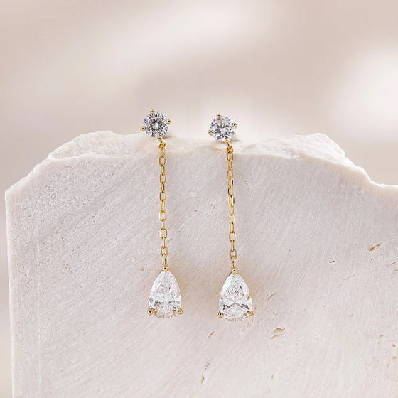 0.85 ctw Celestial Pear-Cut Lab-Grown Diamond Drop Earrings in 18K Yellow Gold