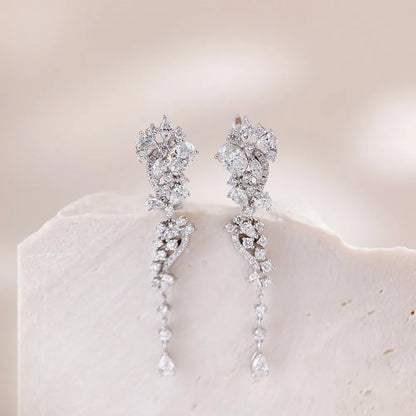 0.4 ctw Floral Mixed-Cut Lab-Grown Diamond Earrings in 18K White Gold