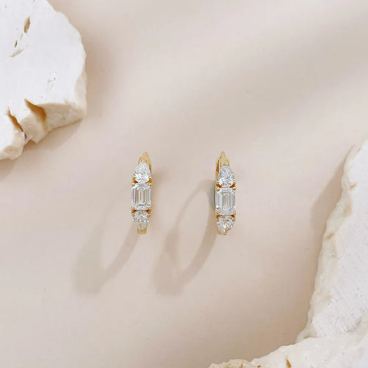 Minimalist Three-Stone Mixed-Cut Lab-Grown Diamond Ear Cuff in 18K Yellow Gold