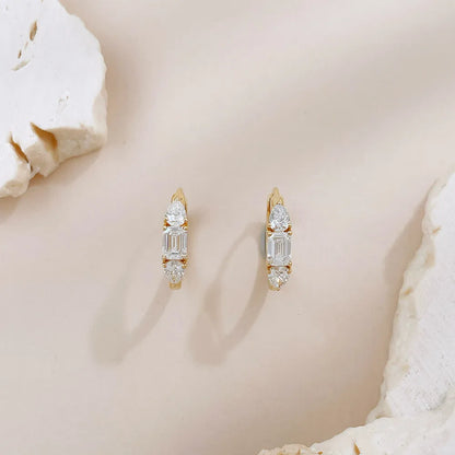 Minimalist Three-Stone Mixed-Cut Lab-Grown Diamond Ear Cuff in 18K Yellow Gold