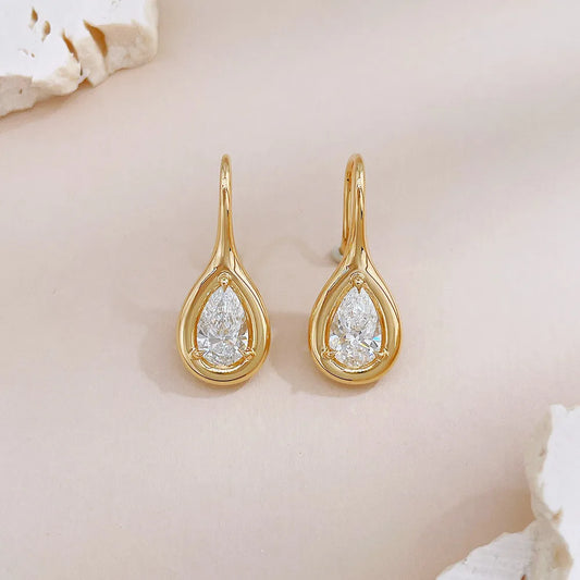 2.03 ctw Minimalist Pear-Cut Lab-Grown Diamond Drop Earrings in 18K Yellow Gold