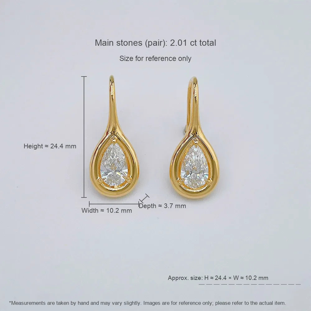 2.03 ctw Minimalist Pear-Cut Lab-Grown Diamond Drop Earrings in 18K Yellow Gold