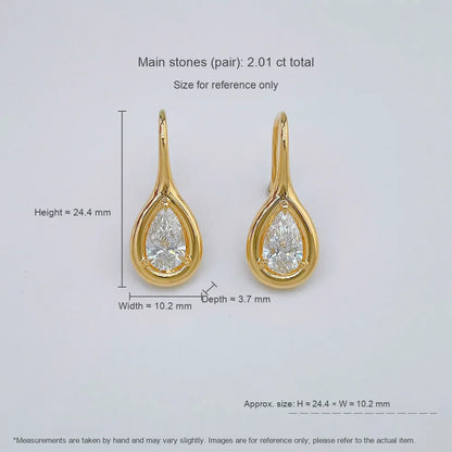 2.03 ctw Minimalist Pear-Cut Lab-Grown Diamond Drop Earrings in 18K Yellow Gold