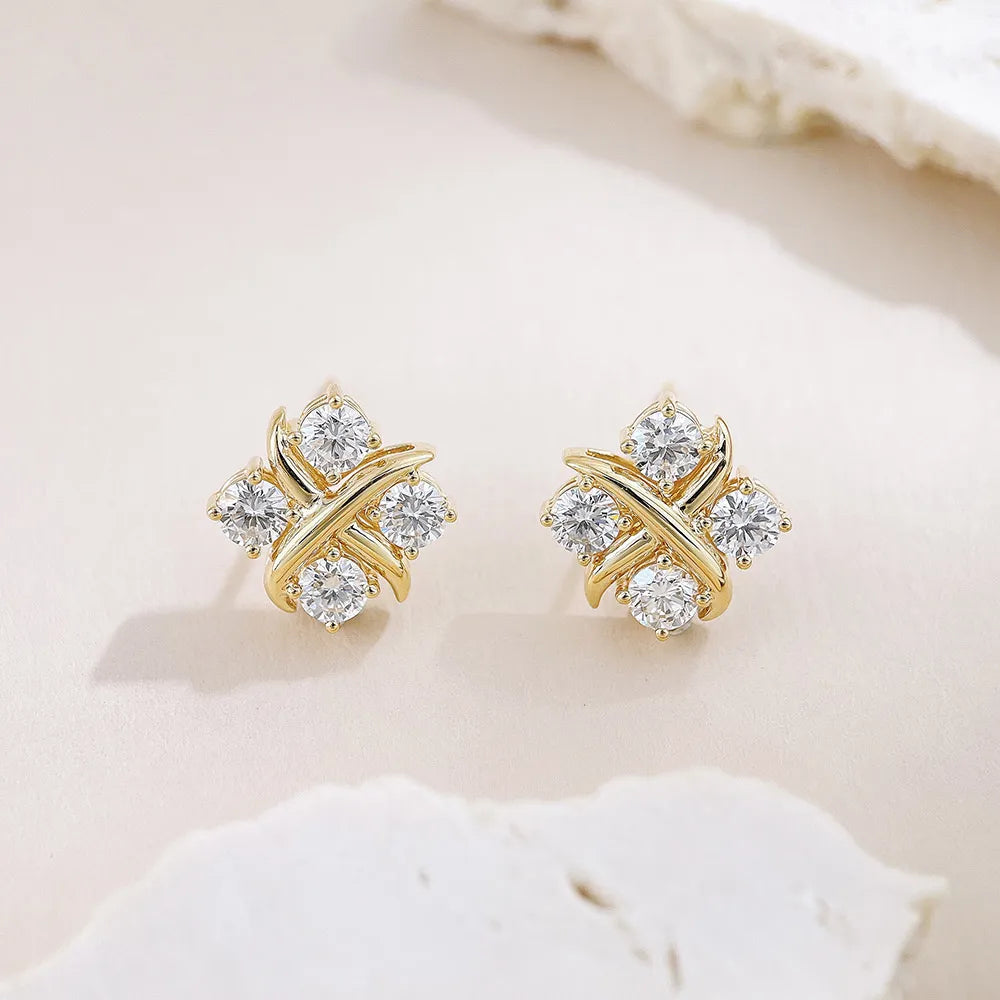 1.27 ctw Four-Leaf Clover Mixed-Cut Lab-Grown Diamond Stud Earrings in 18K Yellow Gold