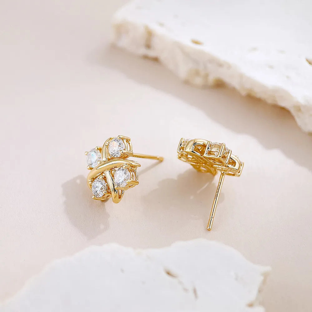 1.27 ctw Four-Leaf Clover Mixed-Cut Lab-Grown Diamond Stud Earrings in 18K Yellow Gold