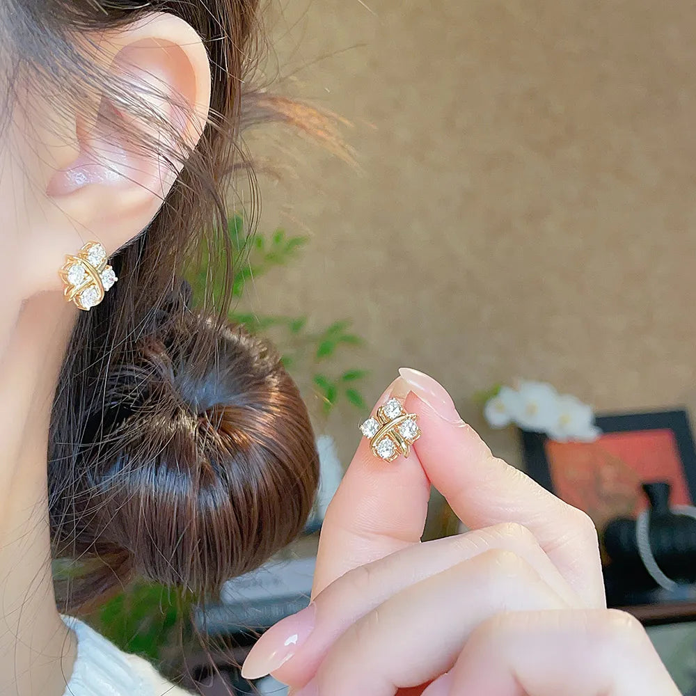 1.27 ctw Four-Leaf Clover Mixed-Cut Lab-Grown Diamond Stud Earrings in 18K Yellow Gold