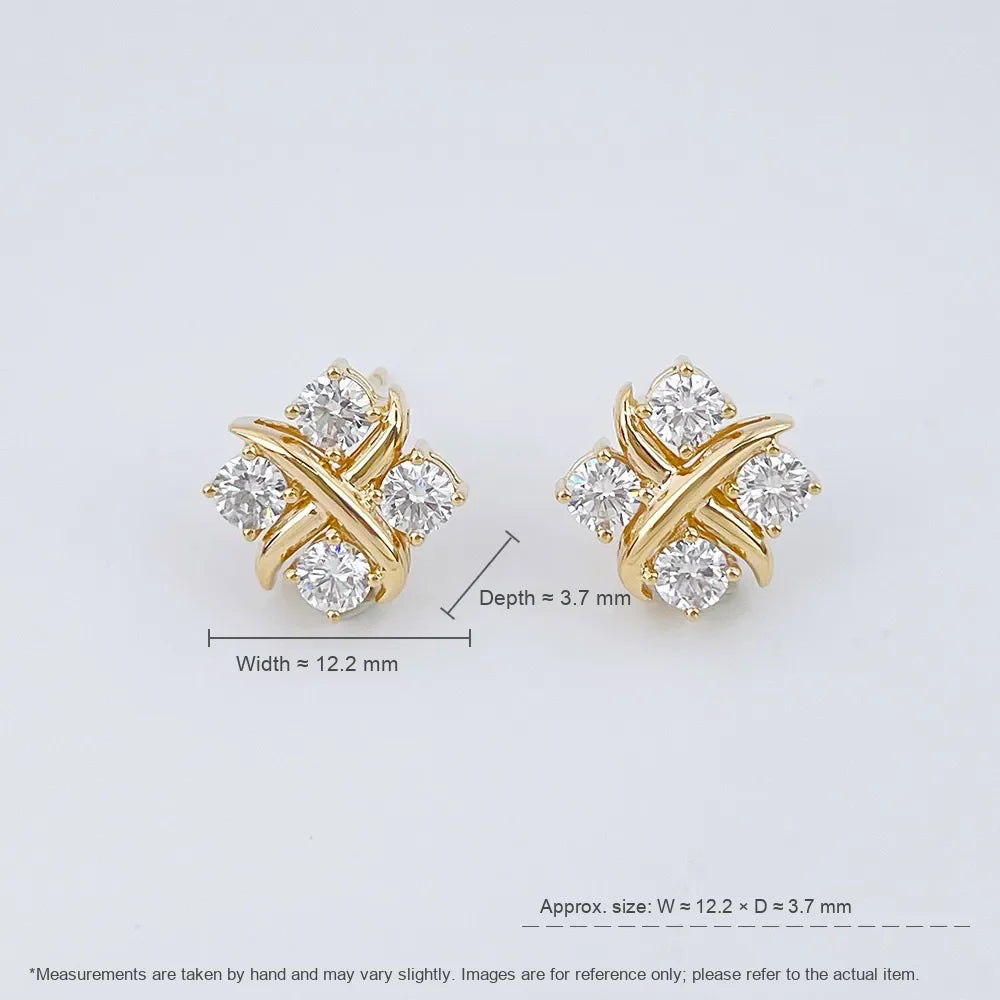 1.27 ctw Four-Leaf Clover Mixed-Cut Lab-Grown Diamond Stud Earrings in 18K Yellow Gold