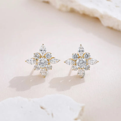 0.63 ctw Cross Pavé Mixed-Cut Lab-Grown Diamond Earrings in 18K Yellow Gold