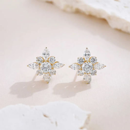 0.63 ctw Cross Pavé Mixed-Cut Lab-Grown Diamond Earrings in 18K Yellow Gold