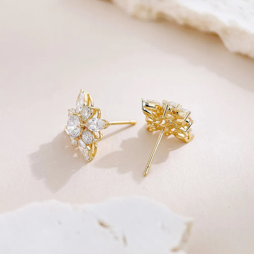 0.63 ctw Cross Pavé Mixed-Cut Lab-Grown Diamond Earrings in 18K Yellow Gold