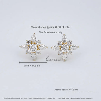 0.63 ctw Cross Pavé Mixed-Cut Lab-Grown Diamond Earrings in 18K Yellow Gold