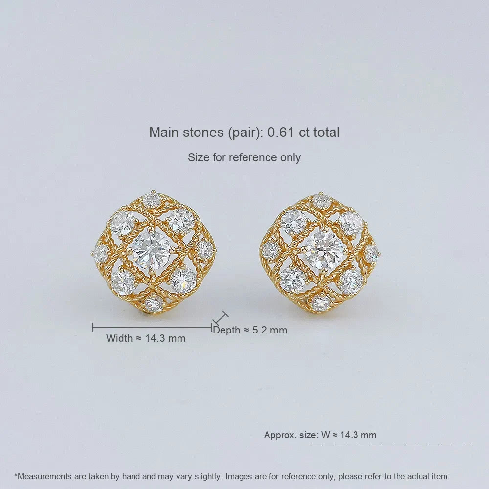0.62 ctw Vintage Round-Cut Lab-Grown Diamond Stud Earrings in 18K Yellow Gold