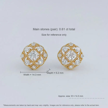 0.62 ctw Vintage Round-Cut Lab-Grown Diamond Stud Earrings in 18K Yellow Gold