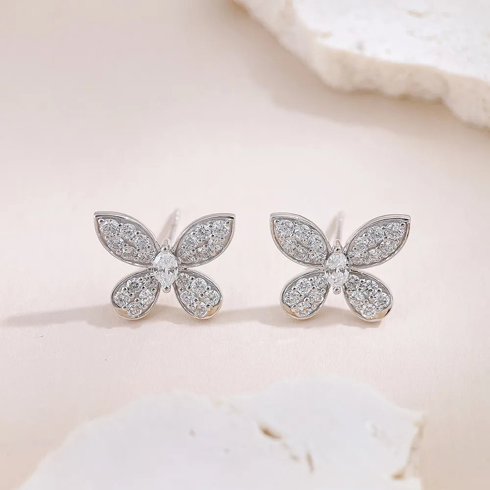 1.22 ctw Butterfly Round-Cut Lab-Grown Diamond Stud Earrings in 18K White Gold