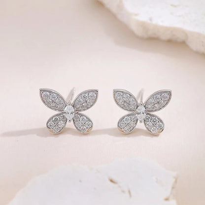 1.22 ctw Butterfly Round-Cut Lab-Grown Diamond Stud Earrings in 18K White Gold