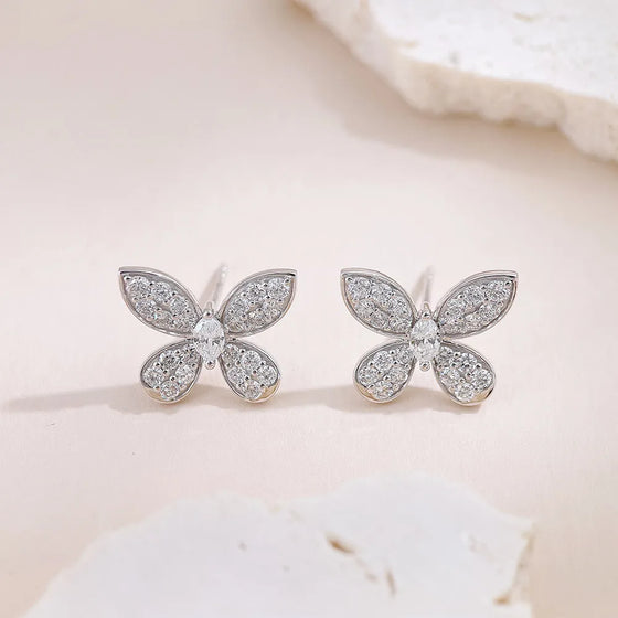 1.22 ctw Butterfly Round-Cut Lab-Grown Diamond Stud Earrings in 18K White Gold
