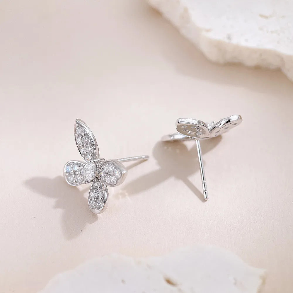 1.22 ctw Butterfly Round-Cut Lab-Grown Diamond Stud Earrings in 18K White Gold