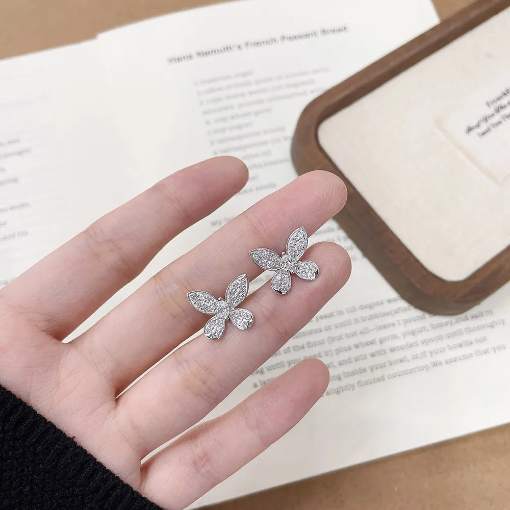 1.22 ctw Butterfly Round-Cut Lab-Grown Diamond Stud Earrings in 18K White Gold