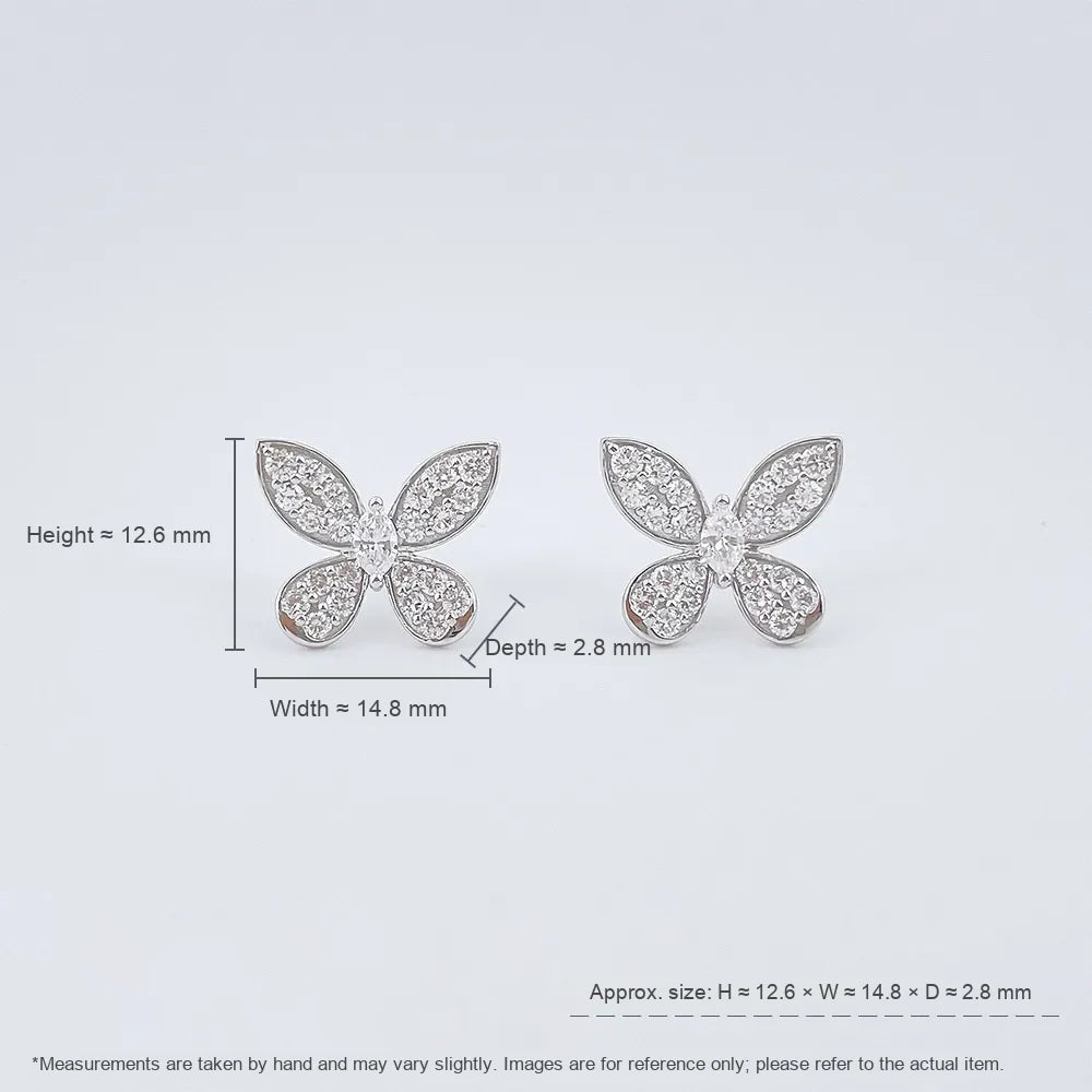 1.22 ctw Butterfly Round-Cut Lab-Grown Diamond Stud Earrings in 18K White Gold