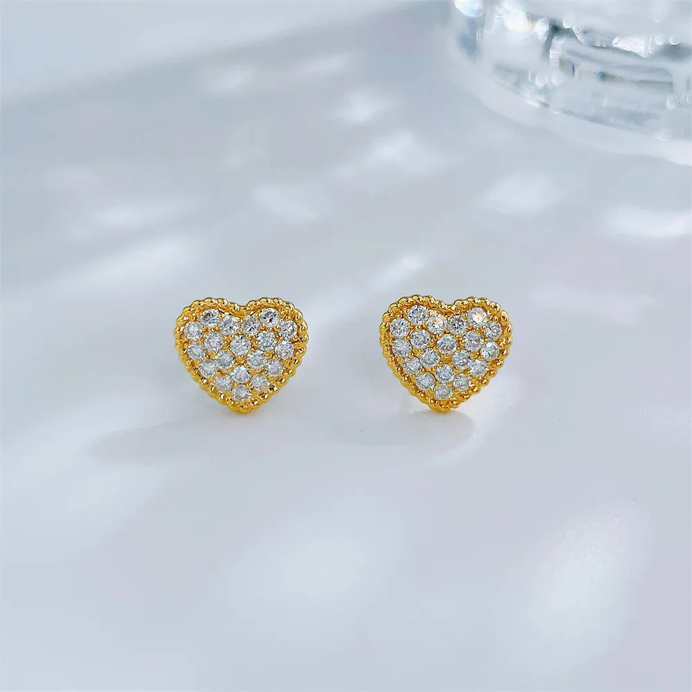0.6 ctw Heart Round-Cut Lab-Grown Diamond Earrings in 18K Yellow Gold