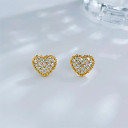 0.6 ctw Heart Round-Cut Lab-Grown Diamond Earrings in 18K Yellow Gold