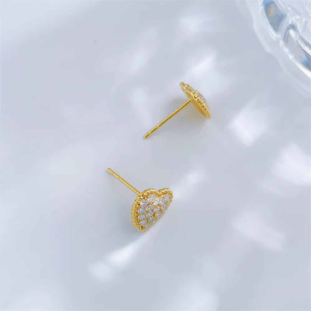 0.6 ctw Heart Round-Cut Lab-Grown Diamond Earrings in 18K Yellow Gold