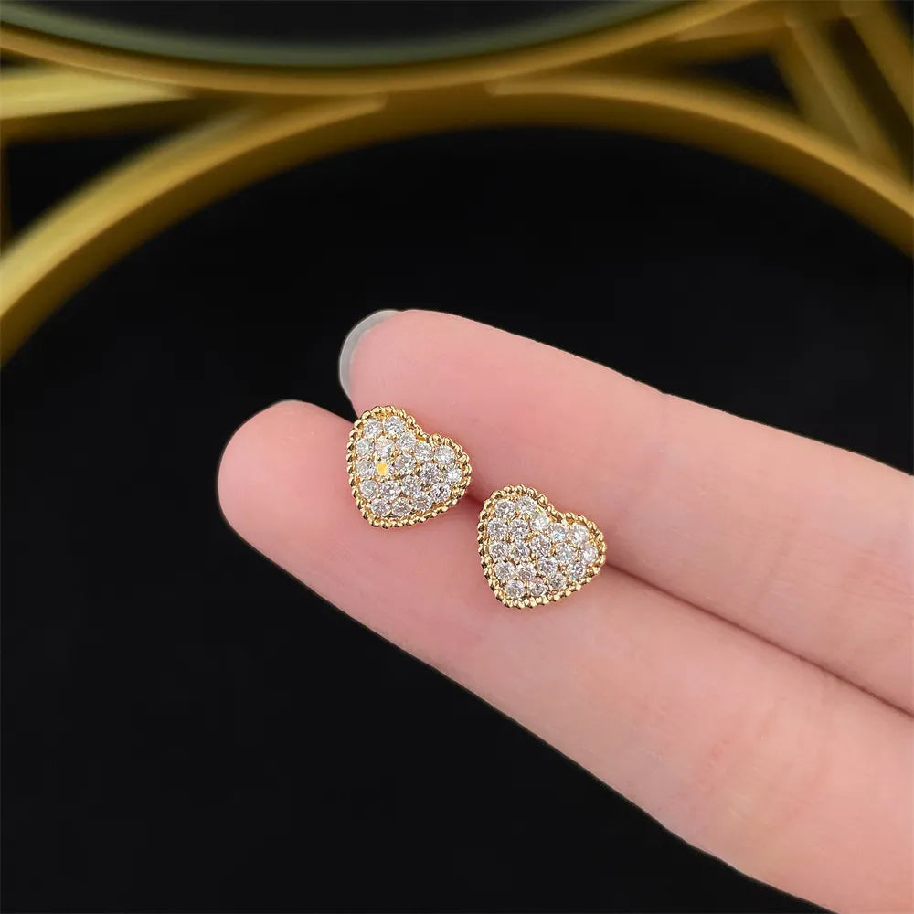0.6 ctw Heart Round-Cut Lab-Grown Diamond Earrings in 18K Yellow Gold