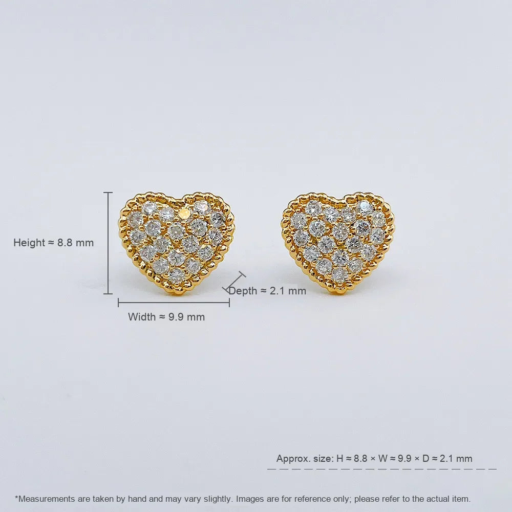 0.6 ctw Heart Round-Cut Lab-Grown Diamond Earrings in 18K Yellow Gold