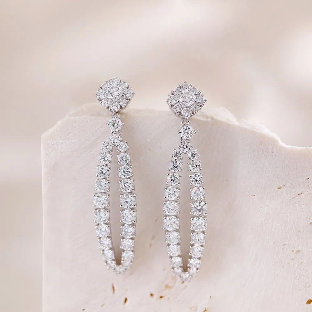 4.11 ctw Statement Pavé Round-Cut Lab-Grown Diamond Drop Earrings in 18K White Gold