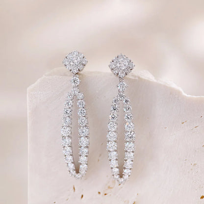 4.11 ctw Statement Pavé Round-Cut Lab-Grown Diamond Drop Earrings in 18K White Gold