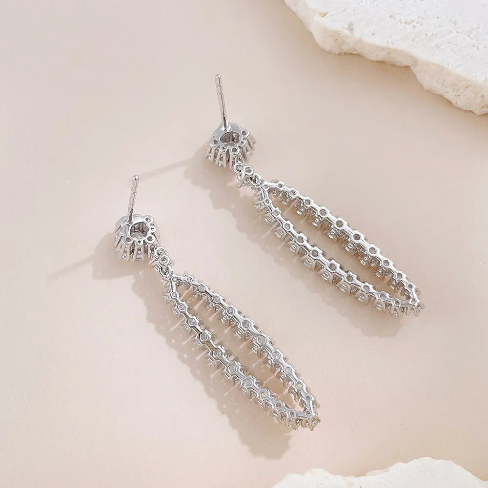 4.11 ctw Statement Pavé Round-Cut Lab-Grown Diamond Drop Earrings in 18K White Gold