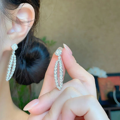 4.11 ctw Statement Pavé Round-Cut Lab-Grown Diamond Drop Earrings in 18K White Gold