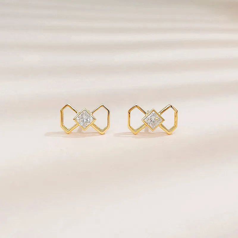0.37 ctw Bow Princess-Cut Lab-Grown Diamond Stud Earrings in 18K Yellow Gold