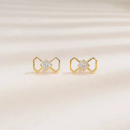 0.37 ctw Bow Princess-Cut Lab-Grown Diamond Stud Earrings in 18K Yellow Gold
