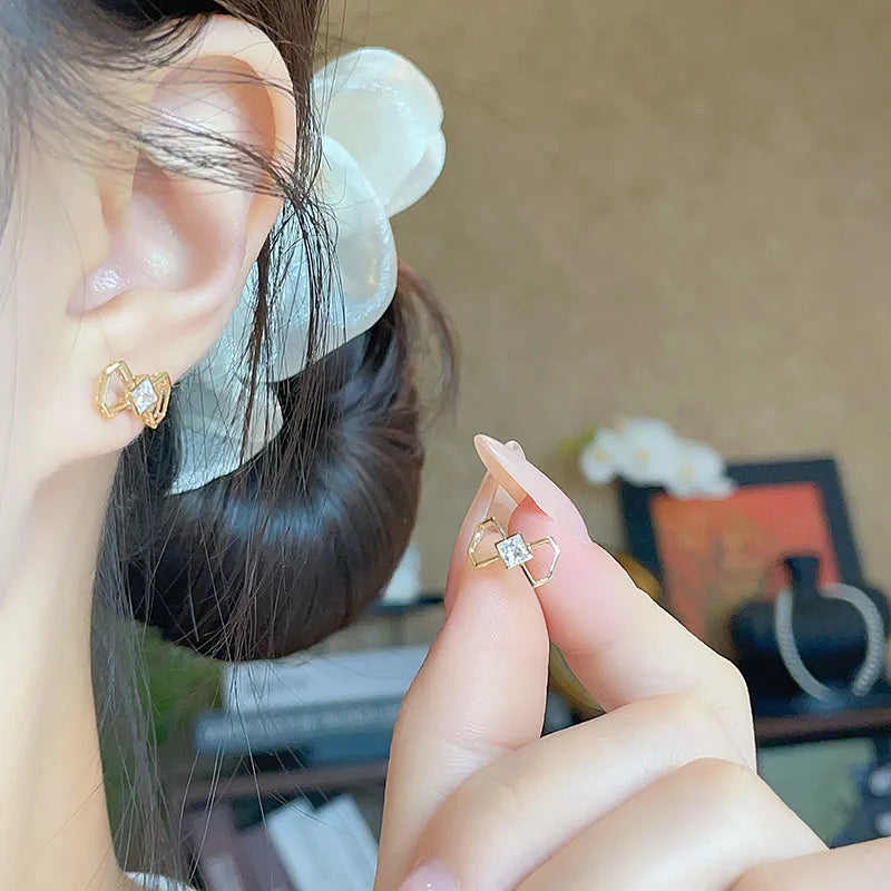 0.37 ctw Bow Princess-Cut Lab-Grown Diamond Stud Earrings in 18K Yellow Gold