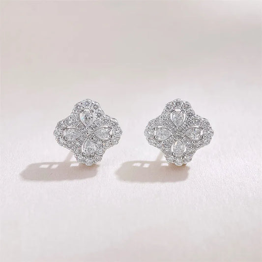 1.13 ctw Four-Leaf Clover Round-Cut Lab-Grown Diamond Earrings in 925 Sterling Silver